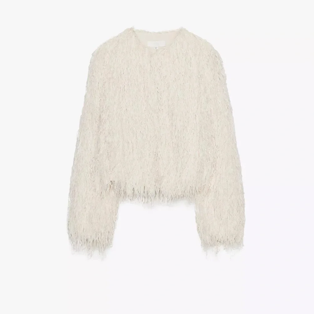 Zara Cream Feather Fringe metallic jacket - Picture 2 of 5